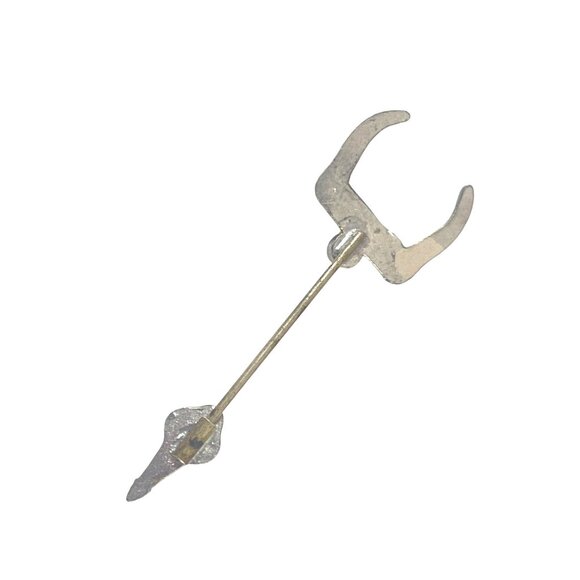 Antique Silver Tone Stick Pin With Rhinestone Accents & Unique Horned Design - Picture 4 of 6